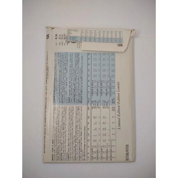 Butterick 125th Anniversary Tunic and Skirt Pattern Size 6-8-10-12 Uncut… - Picture 3 of 6